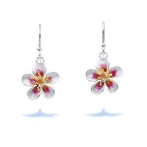 Cherry Blossom Charm Earrings with Enamel and Gold Plated