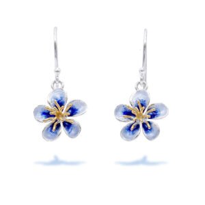 Indigo Floral Charm Earrings With Gold Plated Details