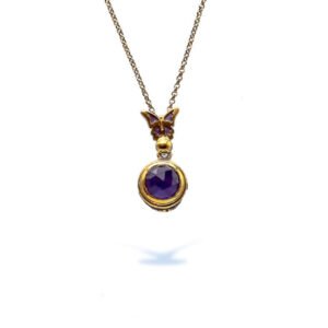 Amethyst Healing Butterfly Pendant Gold Plated with Enamel