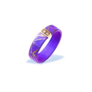 Anodized Titanium Textured Narrow Round Ring with Sterling Silver Bar with a Row of 2 Zircon